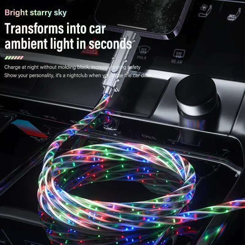 Four-in-One 100W Colorful lights Data Cable,Supports fast charging and data transmission,Free switching four interfaces, Luminous Durable