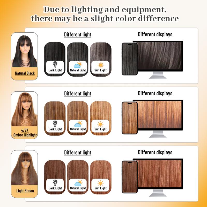 [Blend]Glueless Straight Layered Wigs with Bangs Wear and Go 6x4 Lace Front Wig ,Pre Style Realistic Look with True Scalp Tiny Knots 220% Density