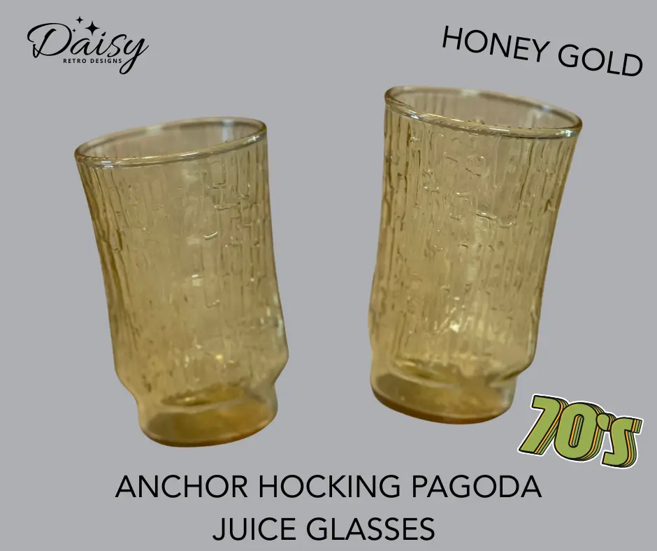Vintage Anchor Hocking Pagoda Amber Juice Glasses – Set of 2 – 1970s – Mid Century Modern