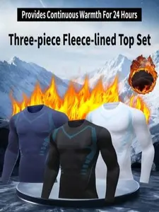Men's 3-piece thermal loungewear set, including a men's sports top with fleece lining, comfortable and soft, suitable for outdoor activities such as night running, basketball, skiing, and football.