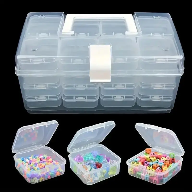 32-Piece Plastic Box Organiser Set - Portable Sorting Case with White Desktop Organizer Bins, Art Supply Containers for Crafters, Organizing Beads (Clean Look Home Storage Solution)