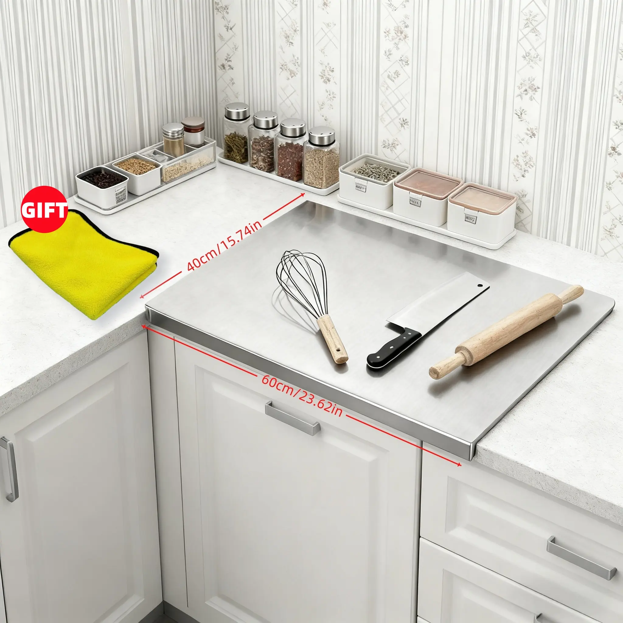 Stainless Steel Chopping Board, Non-slip Kitchen Chopping Board, Give away cleaning cloths，Kitchen Cutting Board, Kitchen Accessories, Household Kitchen Gadgets #Summervibes
