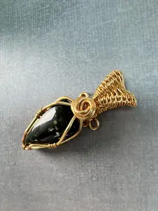 Ocean Jasper Wire Wrapped Pendant – Gold Wire Wrapped Crystal Necklace – Green Ocean Jasper Statement Stone Jewelry
