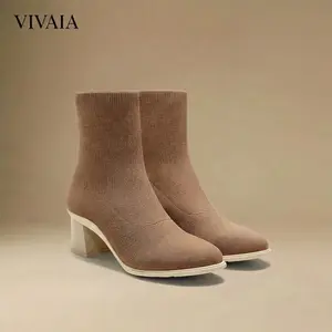 VIVAlA Women’s Almond-Toe Running Heel Boots – V-Pro WalkSole Arch Support, Water-Repellent Stretchy Upper & 6.5cm Block Heel(Amanda)