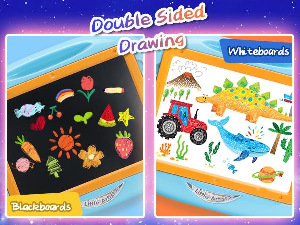 Small Erasable Drawing Board Easel with Letters and Numbers Kid's Drawing Table Creative Gift Toys Children's Art Set Toys Multifunction Stickers Kit Washable Markers Watercolor Paint Brushes Sketch Markers Twistable Crayons Sticker Cards