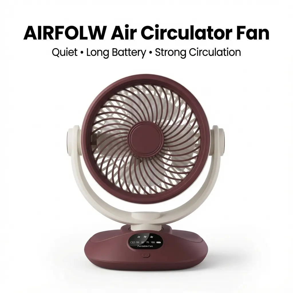 Portable Desk Fan Rechargeable, 30H Battery Quiet Oscillating Fan with LED Display, 120° Auto Swing + 360° Tilt, Type-C, 3 Speeds Air Circulator for Office Bedroom Travel Camping