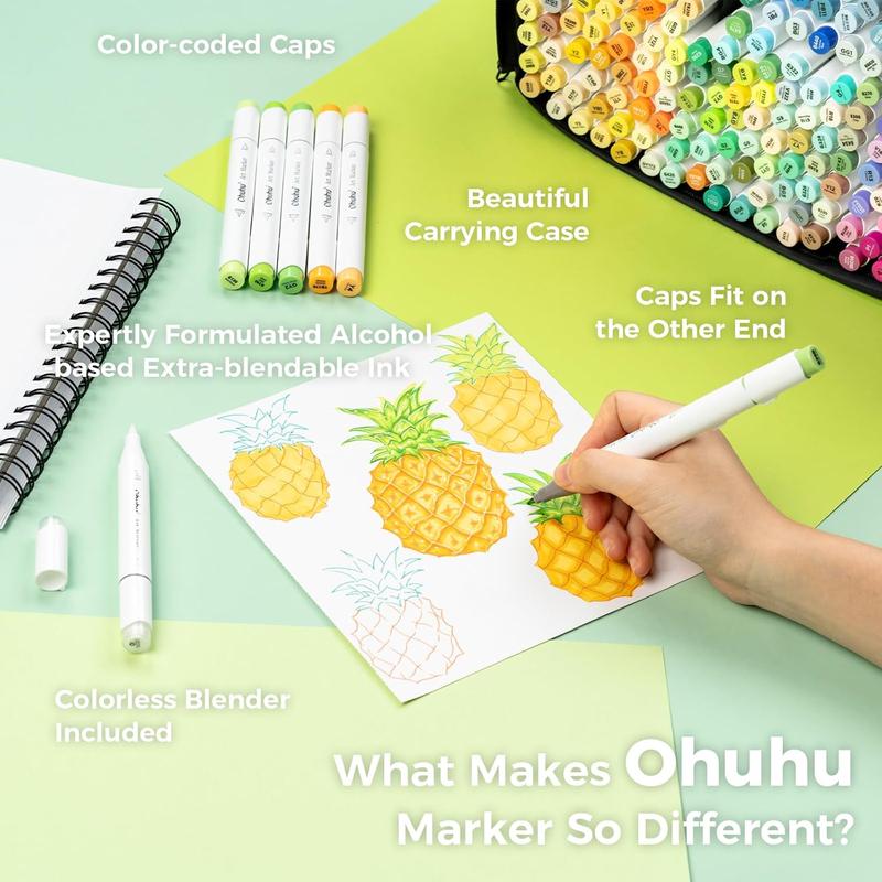 Ohuhu Honolulu B 320-Color Refillable Alcohol Markers – Double Tips, Brush & Fine Tips, Perfect for Artists, Coloring, & Illustration