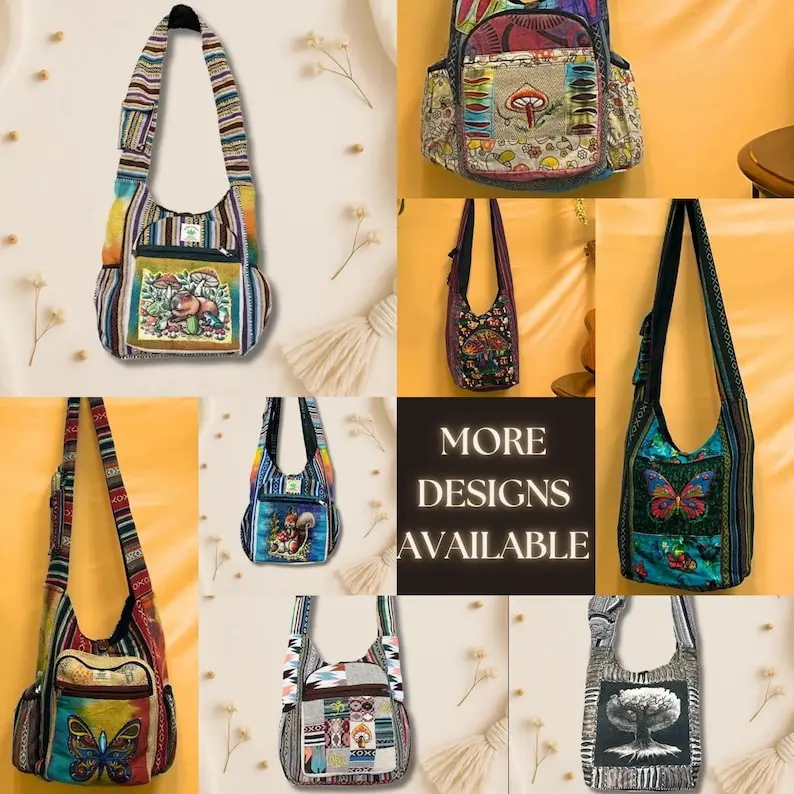 Handmade Tie Dye Hemp Crossbody Bag: Sun Moon Mushroom Design