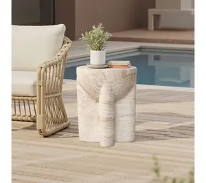 LuxenHome 18.3" Marbled Brown & White Round Patio Side Table