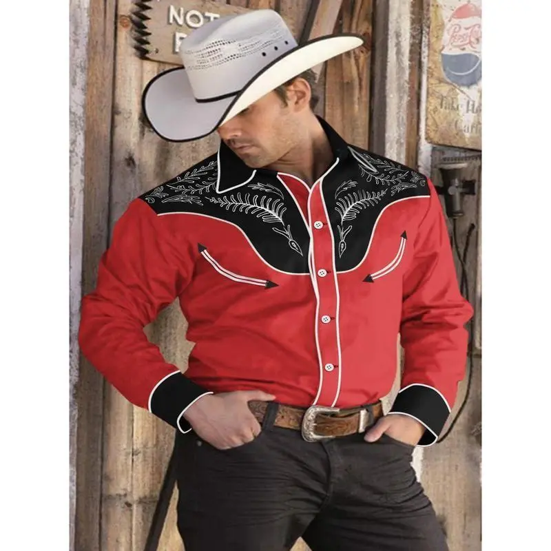 Men's Cotton Western Cowboy Shirt - Embroidered, Long Sleeve, Casual,  Button Front, Band Collar Dress Shirt - TikTok Shop