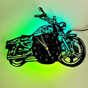 Unique Motorcycle Wall Clock – Vintage Motorcycle Vinyl Record Decoration – A unique gift for motorcycle enthusiasts, garages, men's private spaces, and living rooms. led silent