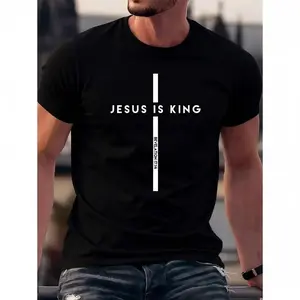 Graphic Tee 100% Cotton Casual Christian T-Shirt – Jesus Is King With Cross And King Of Kings Message Golf Gift T-Shirt For Men And Women