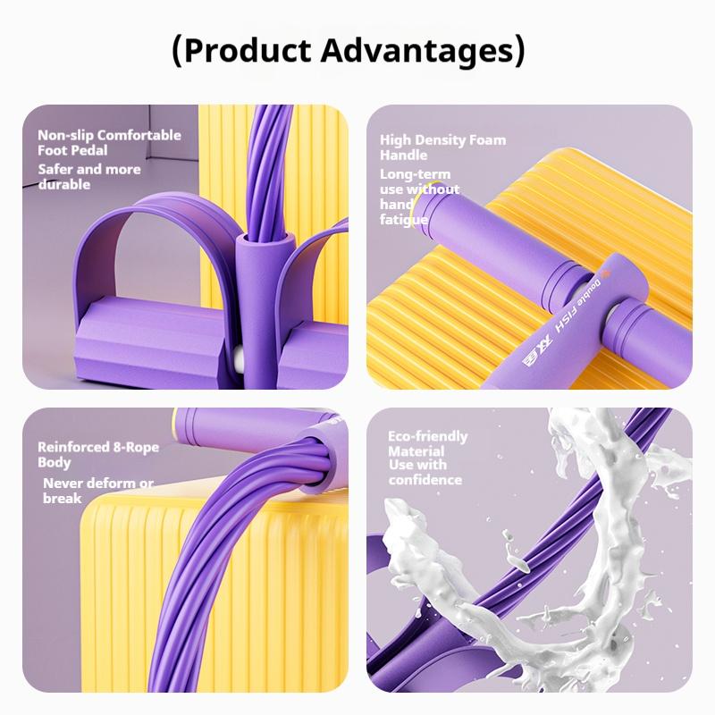 6-Strand Heavy Duty Abdominal Crunch Fitness Equipment – Leg & Core Workout, Sit-Up Assist, Home Gym Exercise, Non-Slip Foot Pedal & Resistance Bands (Portable)