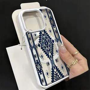 Tribal Geometric Pattern Acrylic Cellphone Case - Southwestern Native American Style Handheld Cover, Protective Accessories for iPhone 17Pro Max, Air, 16Plus, 15, 14, 13, 12, 11, XR, XS