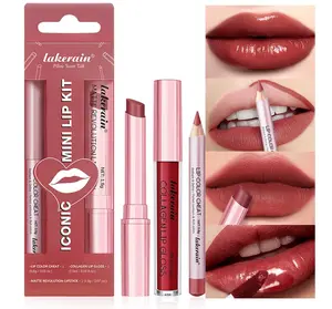 3PCS Lip Liner and Lipstick Combo Set - Matte Lip Liner Pencil, Velvet Matte Lipstick & Hydrating Collagen Lip Gloss - Long-Lasting, Smudge-Proof, High Pigment Nude Brown Lip Makeup Kit (#2 Red Rose)