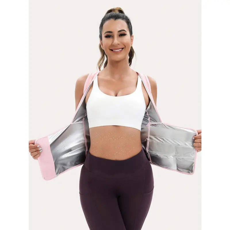 Women's Fitted Zip-Up Sauna Sweat Vest with Built-In Bra - Breathable Stretchy Compression Waist Trainer, Tummy Control Women's Clothes, Gym Workout Apparel for Fitness Training Sports Tops