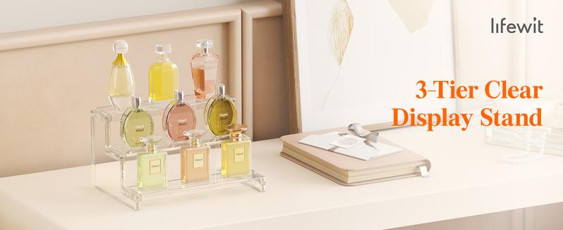 Lifewit 3 Tier Clear Display Stand with Interlocking Panels, Multi-Purpose Acrylic Organizer for Perfume, Skincare, Makeup & Dessert