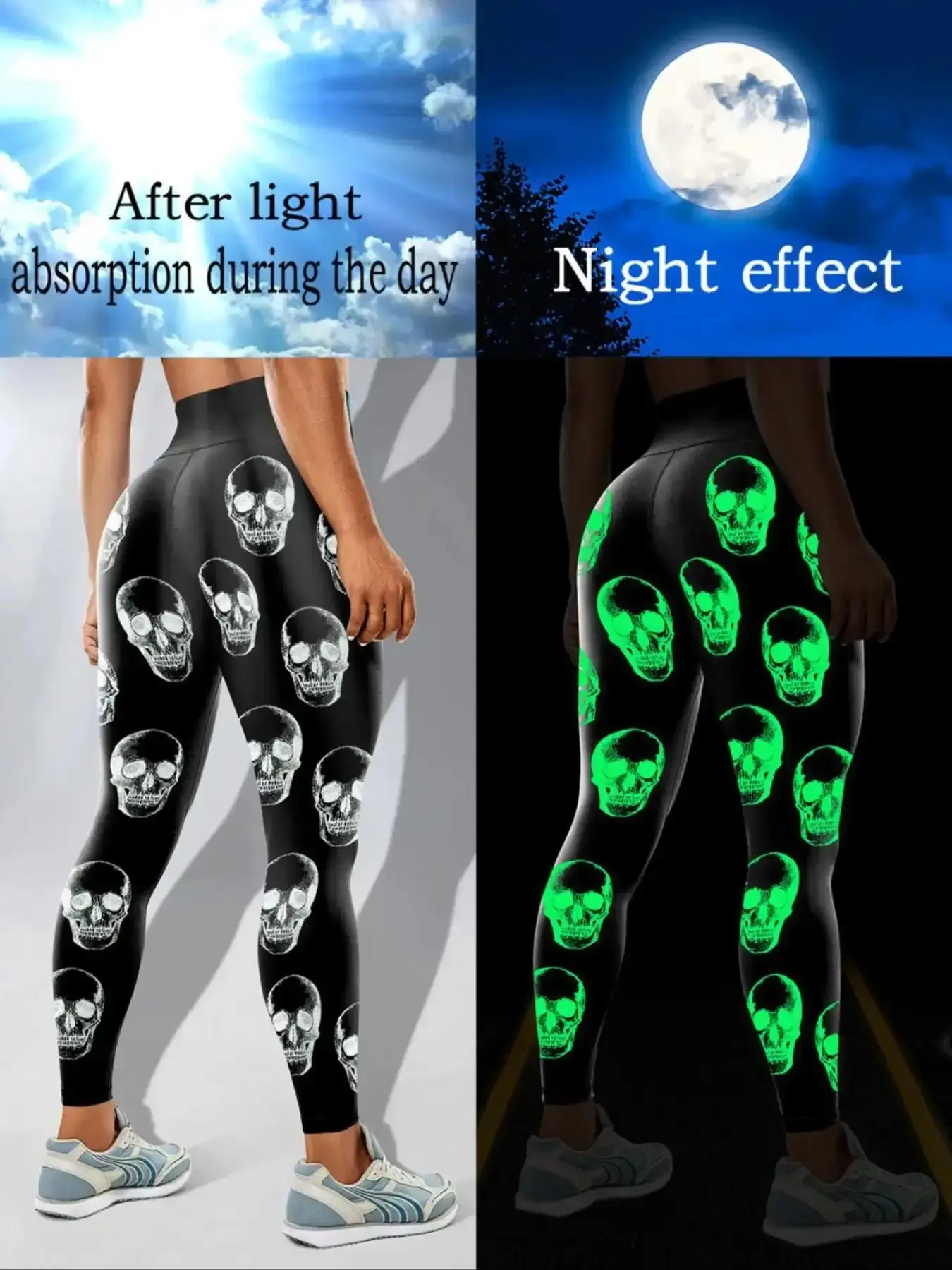 Women's Halloween Skull Print High Waist Yoga Pants, Elastic Comfortable Casual Leggings, Stretchy Soft Leggings, Polyester Elastane Blend, Gym Workout Leggings Midi Skirt Tank Top Evening Wear Tie Front Gift for Her