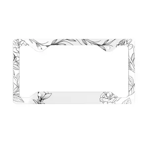 Ultra Slim White Minimalist Biege Floral Line Art License Plate Frame, Cute Car Accessories, wildflower license plate frame