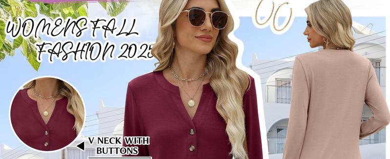 ANRABESS Womens Long Sleeve Henley Tops V Neck Dressy Casual Loose Fit Shirts Fall Flowy Blouses 2025 Trendy Clothes