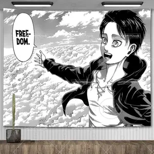 Tapestry Decor Eren Jaeger Freedom Tapestry Wall Hanging Japanese Anime Tapestry Dorm Background Cloth Aesthetic Party Backdrop Room Decor Summer Exquisite
