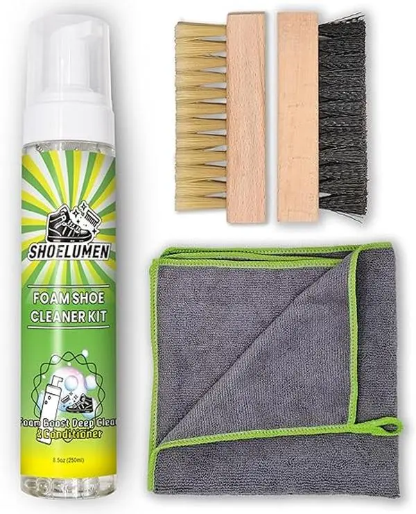 Shoe Cleaner Sneakers,White Shoe Cleaner,Shoe Cleaning Kit with 2 Brush,Shoe Cleaning Removes Dirt and Stain for White Shoes, Suede, Leather, Canvas, Knit, Boots, Fabric, PU