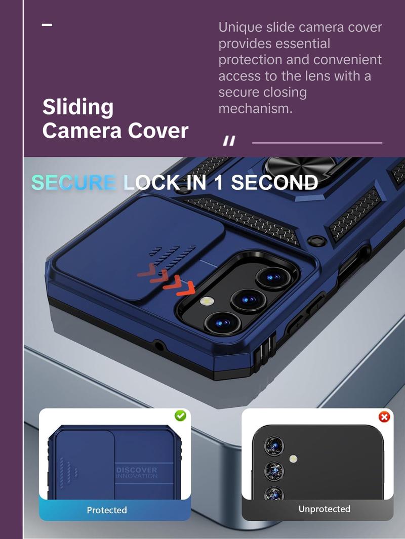 For Samsung Galaxy A13 5G Case, Galaxy A13 5G Phone Case,Slide Camera Cover HD Screen Protector Military Grade Magnetic Ring Holder Shockproof Kickstand Protective Case, Navy Blue Vinve