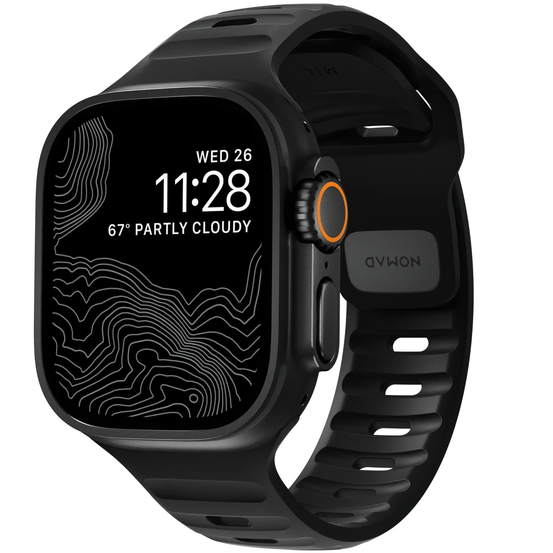 NOMAD Unisex Hybrid Aesthetic Smartwatch Strap - Black Aluminium-Rubber, 46/49mm Fit, Waterproof FKM, Workout/Athletic/Sports Use, Smart Watch Accessories, Going Out Wearable Tech Band, Wearable Tech Accessories