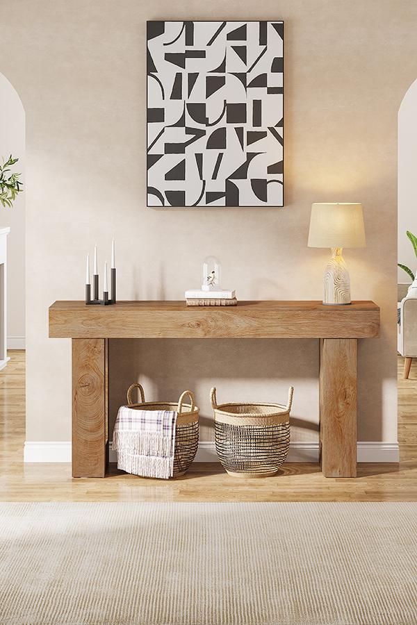 Tribesigns 63-Inch Long Console Table, Wooden Rectangular Sofa Table Behind The Couch, Farmhouse Entryway Table for Entrance, Hallway, Living Room (Natural) Modern