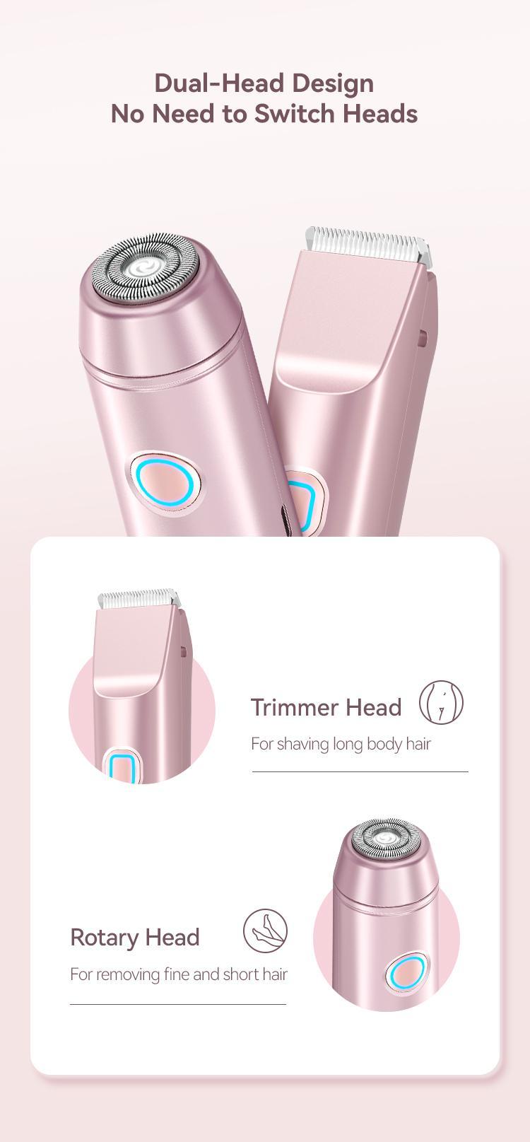 Bikini Trimmer for Women, 1 Box Rechargeable 2 in 1 Women Electric Shaver Dual Head Waterproof Hair Removal Machine for Armpits and Legs