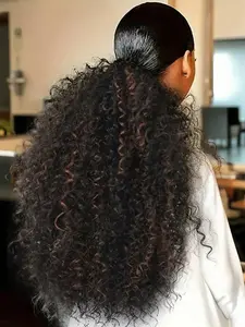 18 Inch Drawstring Ponytail, Deep Curly Heat Resistant, Instant Ponytail Extension, Afro Kinky Curly, Synthetic Hair Extensions for Women