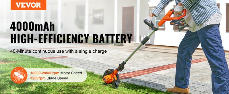 VEVOR Lawn Edger, TikTokShopBlackFriday, 20 V Battery Powered Cordless Edger, 9-inch Blade Edger Lawn Tool with 3-Position Blade Depth, Battery and Charger Included, for Lawns, Driveways, Borders, and Sidewalk Edges