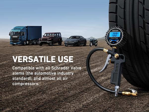 【Valentine's Day Gift】AstroAI Digital Tire Pressure Gauge with Inflator 250 PSI Air Chuck & Compressor Accessories Accuracy Measurement Durable Brass Components Automotive Vehicle Tool