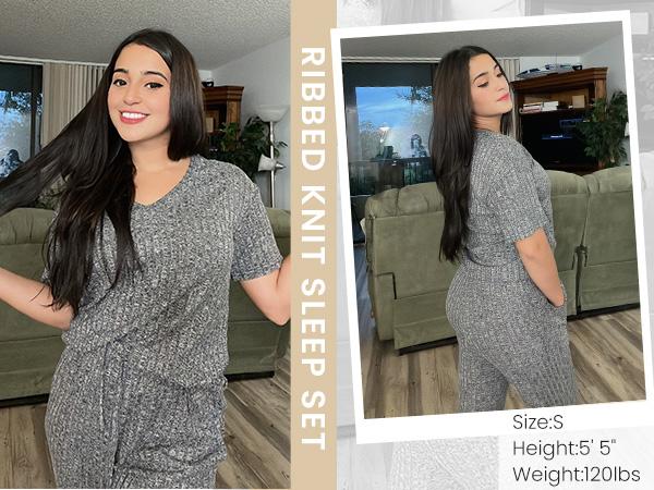 EKOUAER women's two-piece short sleeved top and cropped pants casual wear and S-XXL comfortable and soft casual wear light spring and summer set