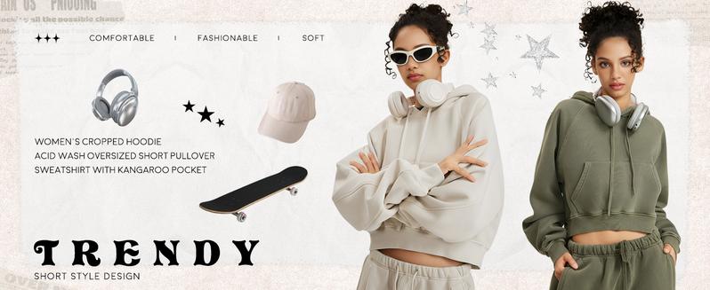 Arssm Women’s Cropped Hoodie – Acid Wash Fleece Lined Oversized Pullover Sweatshirt for Cozy Streetwear & Casual Fall Outfits