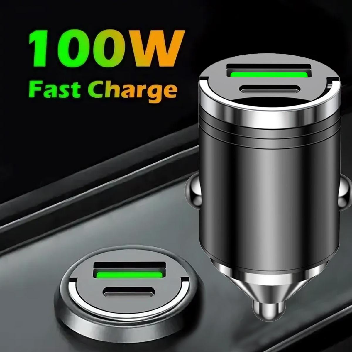 100W Mini Car Fast Charger with USB + TYPE-C Ports – Compact Cigarette Lighter Fast Charging Adapter for Smartphones, Tablets & GPS Devices – Universal Car Power Adapter for Quick & Efficient Charging On the Go