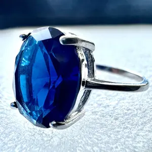 925 Sterling Silver Oval Cut Sapphire Ring for Women