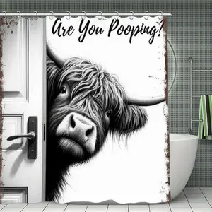 Are You Pooping? Highland Cow Peeking Shower Curtain Funny Bathroom Decor Bathroom Shower Curtain 72x72 Inches Novelty Bath Curtain for Fun Toilet & Bathroom Makeover