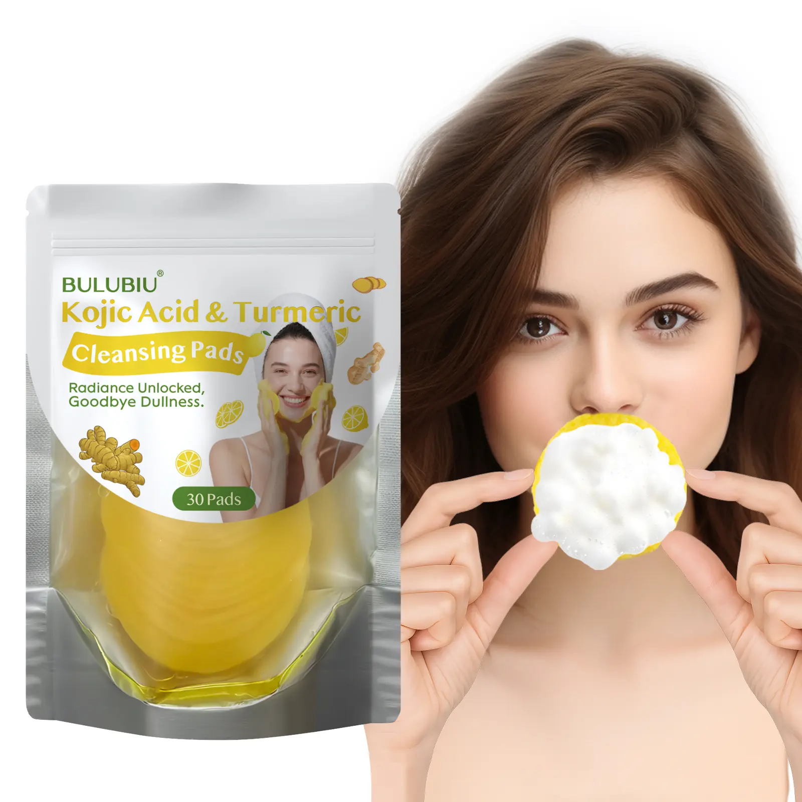 30-Count Turmeric Kojic Acid Face & Body Cleansing Pads - Gentle Brightening Exfoliator Beauty Product for Dull, Sensitive Skin, Radiant Skin Boost, Smoother Complexion, Face Mask Prep & Acne Care Moisturizer
