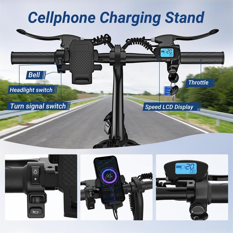 Adult Electric Bike 48V 10.4/15.6Ah Folding 750W 27/40 Miles Range Dual Seats Smart APP Control
