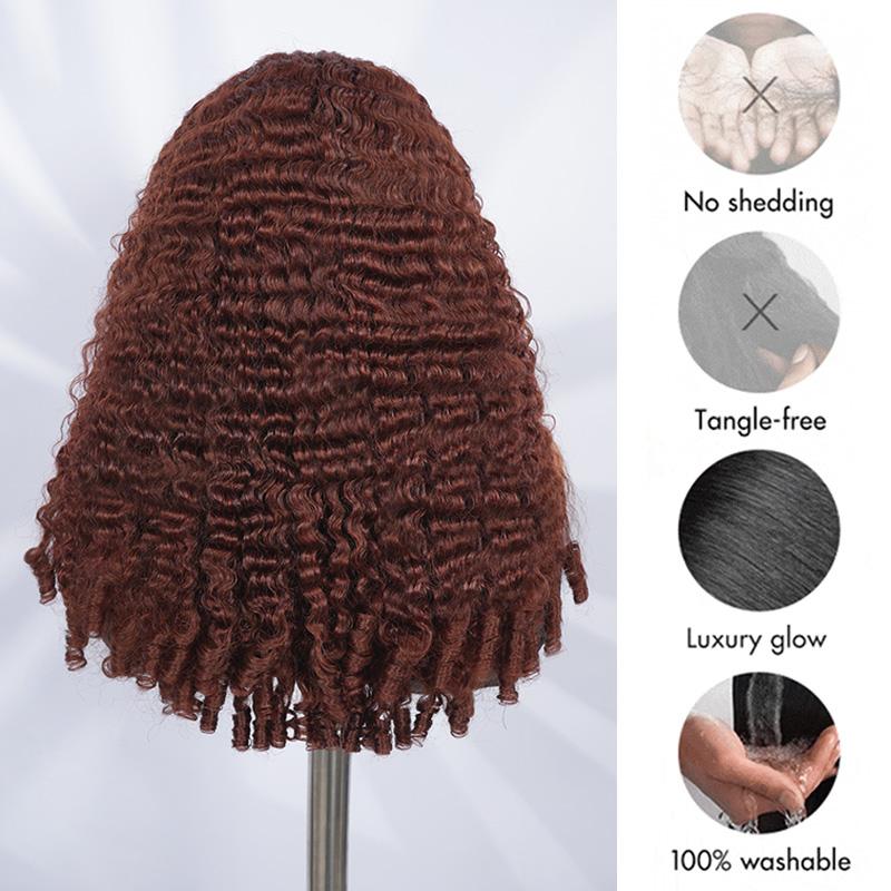 [Burmese Curly] West Kiss Glueless Reddish Brown Burmese Curly 7x5 Lace Closure Wigs Human Hair Pre Cut Pre Plucked with Natural Hairline FebruaryFaves