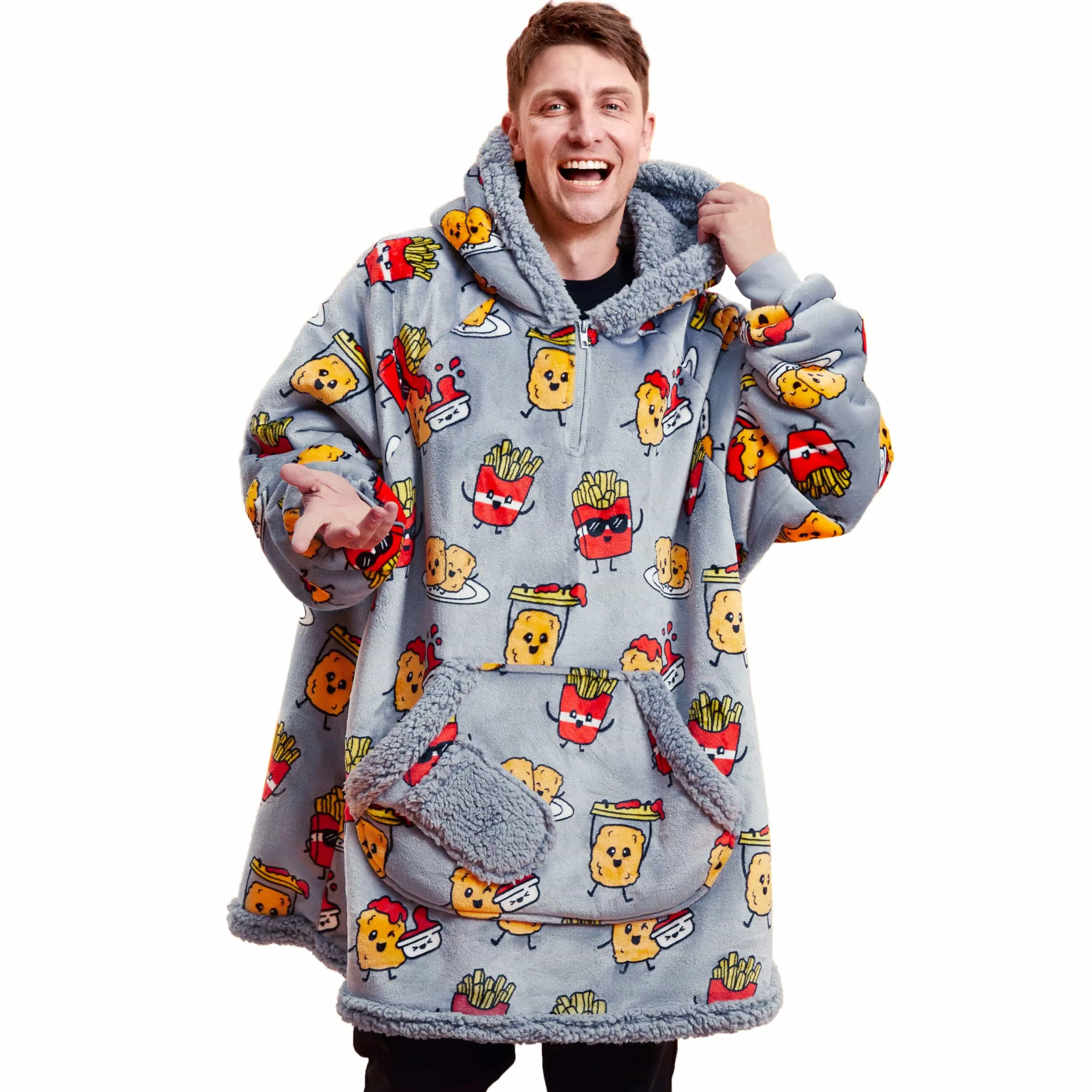 Giggling Getup Wearable Blanket Hoodie for Women Men - Chicken Nugget Fries