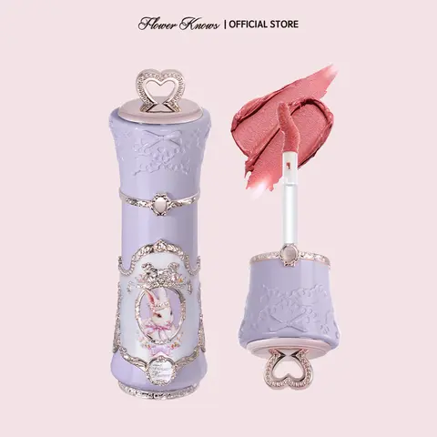 Flower Knows Bunny Garden Collection Cloud Lip Cream, Vintage Luxury Cosmetic Lipstick, Hydrating, Air-Light, Breathable, Soft, Smooth, Transfer-Proof Everyday Glam Makeup Products, Ideal for Cute Girly Gifts, #sohochic, Ideal for Christmas gift, Black Fr