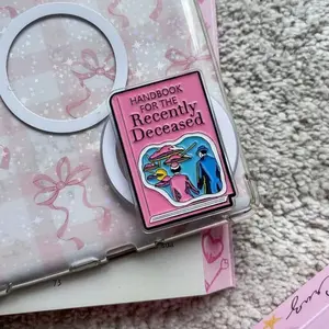 Handbook for the Recently Deceased Phone Grip, Pink Spooky Aesthetic Phone Stand, Beetlejuice Inspired Movie Prop Accessory, Cute Gothic Gift for Her, Pastel Goth Smartphone Holder