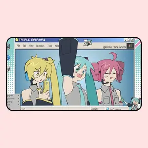 [FAST SHIPPING] Triple Baka Desk Mat | Miku, Teto, Neru Anime Decor | Gamer Desk Pad | Cute Office Gift | Home Workspace