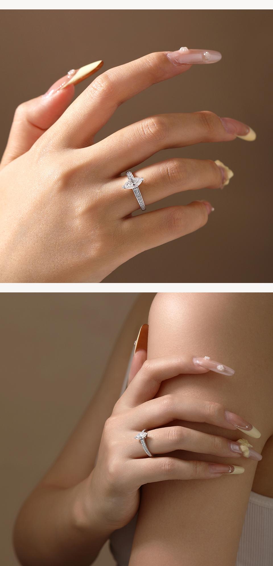 ATTAGEMS D VVS1 Color Marquise Shape 1CT Lab-Created Moissanite Ring for Women Men Unisex 925 Sterling Silver Engagement Wedding Rings Gift Jewelry Casual R291 SpringStatements