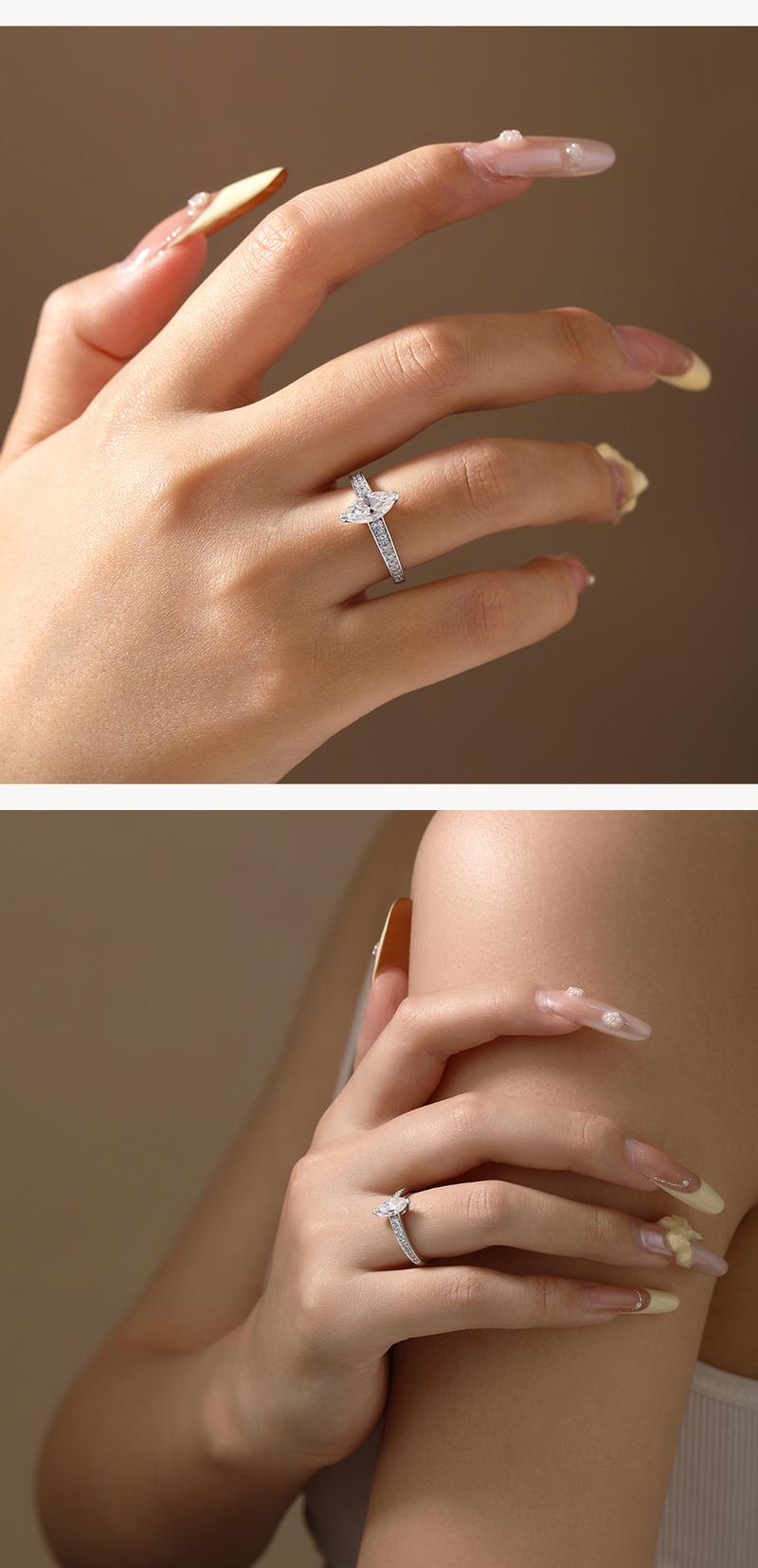 ATTAGEMS D VVS1 Color Marquise Shape 1CT Lab-Created Moissanite Ring for Women Men Unisex 925 Sterling Silver Engagement Wedding Rings Gift Jewelry Casual R291