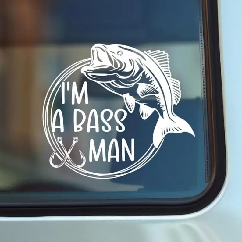 Bass Man Vinyl Decal, Funny Fisherman Sticker for Car, Laptop, Tackle Box