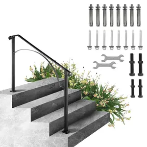 Arch#3 Black Wrought Iron Outdoor Handrail – Fits 3-4 Steps, Flexible Porch Railing for Concrete or Wooden Stairs
