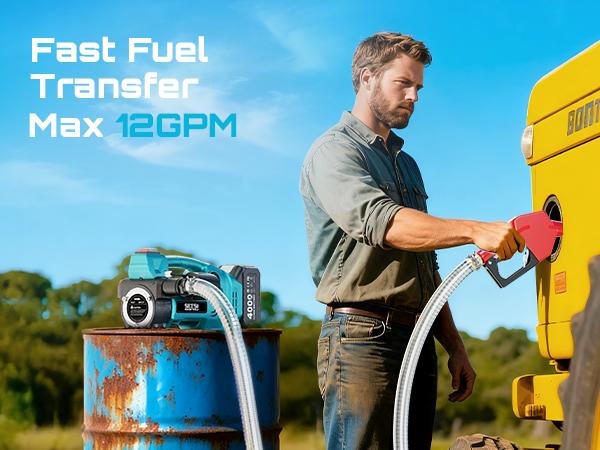 SEESII Fuel Transfer Pump 3-in-1 Power (21V/12V/24V), 12GPM, 160W Motor with 4.0Ah Battery, Self-Sealing Nozzle, Pressure Switch & All Necessary Accessories for Diesel,Kerosene, SP12 Multi